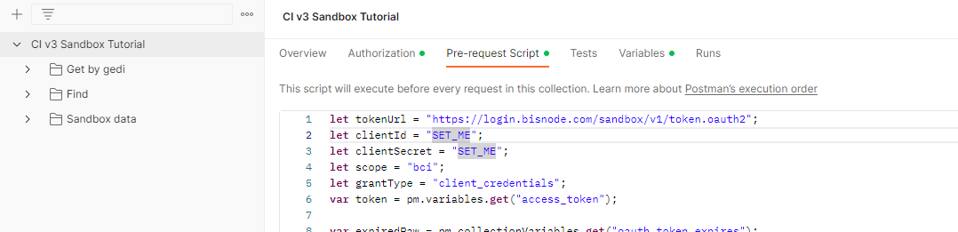 Updating client credentials in postman